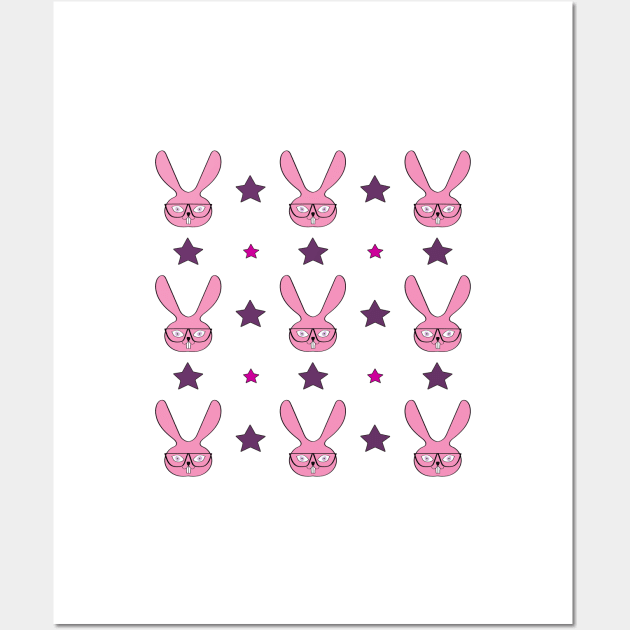 Pink rabbit and different stars pattern Wall Art by Nataliia1112